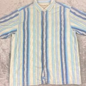 Tommy Bahama Blue and Yellow Striped Casual Button Down Shirt